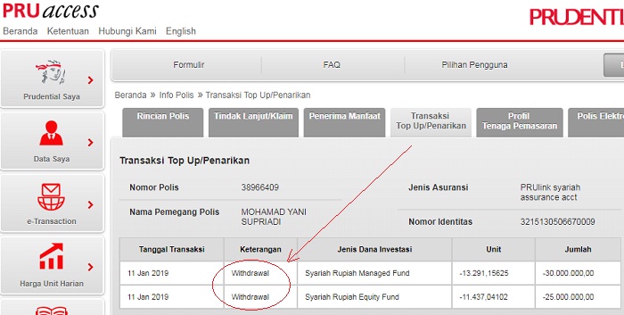 SS withdrawal investasi